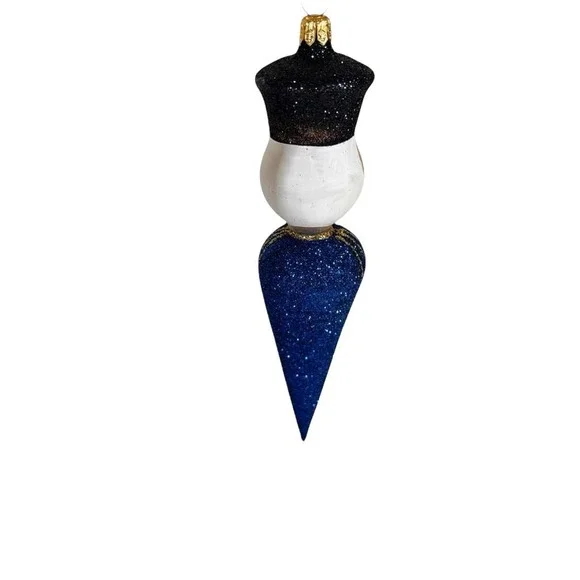 Vintage Blown Glass Christmas Ornament - Stylized Blue Nutcracker Teardrop 8" - Picture 6 of 7